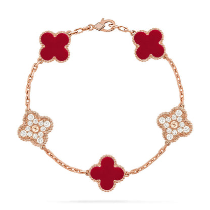 [OAKJURI Jewelry] CLOVER 5 MOTIF RED CORNELIAN BRACELET COLLECTION