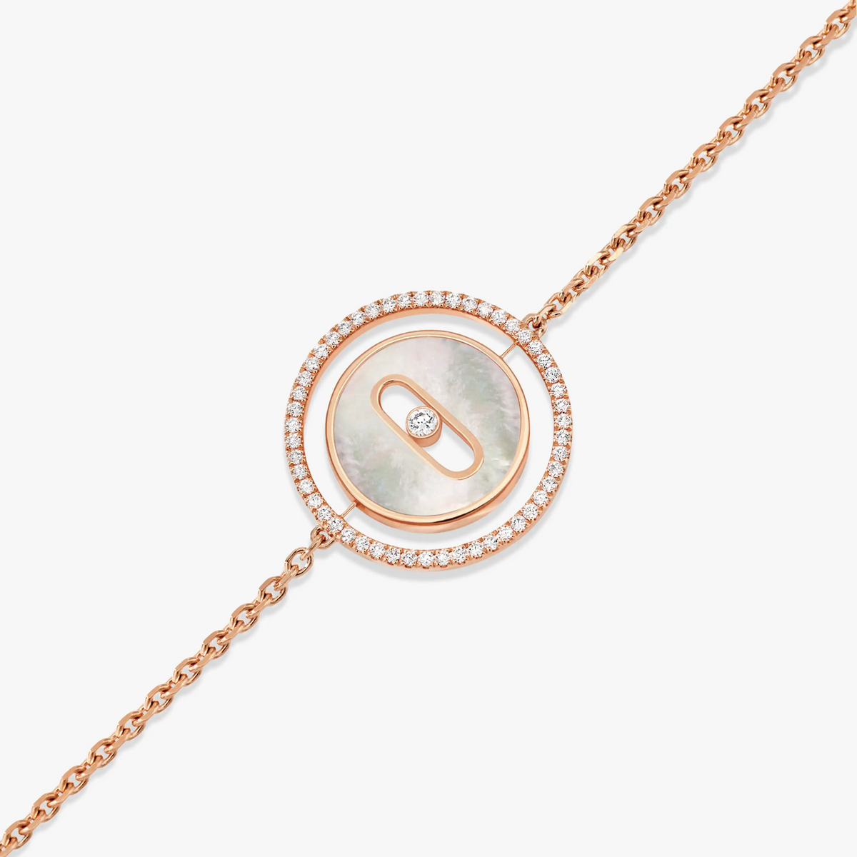 [OAKJURI Jewelry]LUCKY MOVE WHITE MOTHER OF PEARL PINK GOLD DIAMOND BRACELET