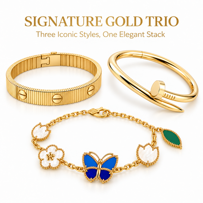 [OAKJURI Jewelry]Clover Lucky Spring & Love & Juste Garden 3-Piece  Bracelet Stack Set