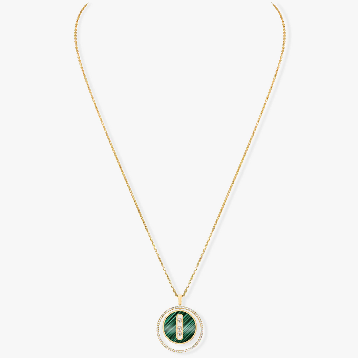 [OAKJURI Jewelry]LUCKY MOVE 3 DIAMOND MALACHITE GOLD DIAMOND NECKLACE