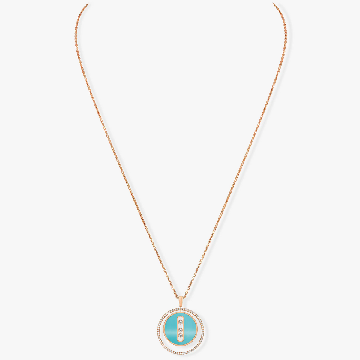 [OAKJURI Jewelry]LUCKY MOVE 3 DIAMONDS TURQUOISE PINK GOLD DIAMOND NECKLACE