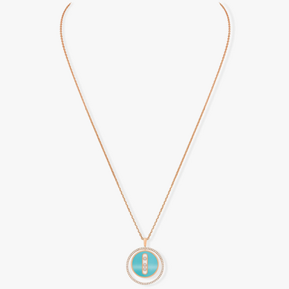 [OAKJURI Jewelry]LUCKY MOVE 3 DIAMONDS TURQUOISE PINK GOLD DIAMOND NECKLACE