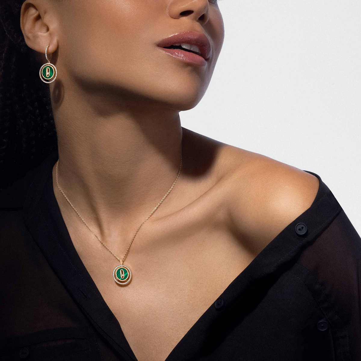 [OAKJURI Jewelry]LUCKY MOVE 1 DIAMOND MALACHITE GOLD DIAMOND NECKLACE