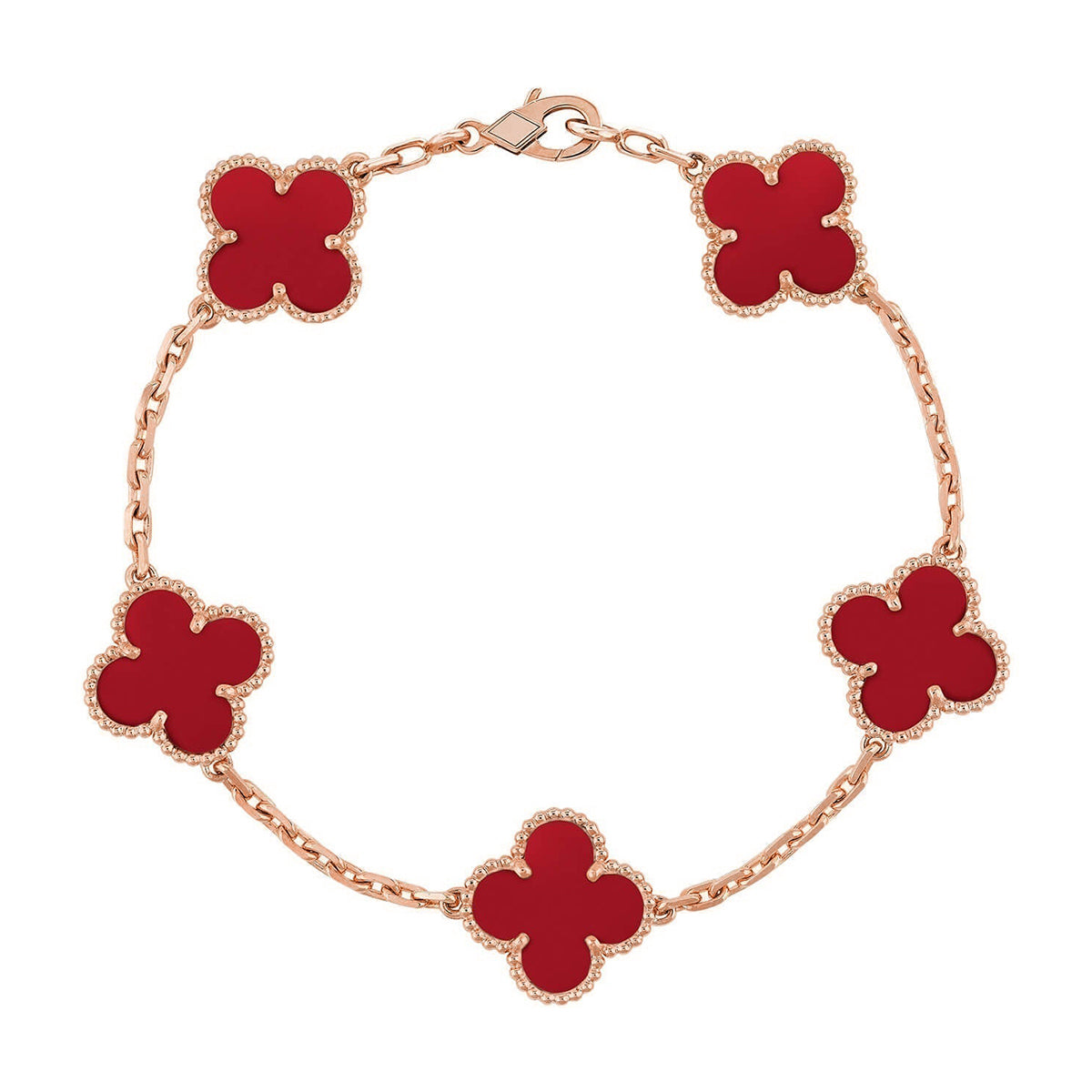 [OAKJURI Jewelry] CLOVER 5 MOTIF RED CORNELIAN BRACELET COLLECTION