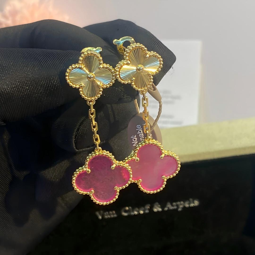 [OAKJURI Jewelry]NEW CLOVER 2 MOTIF PINK ENAMEL EARRINGS