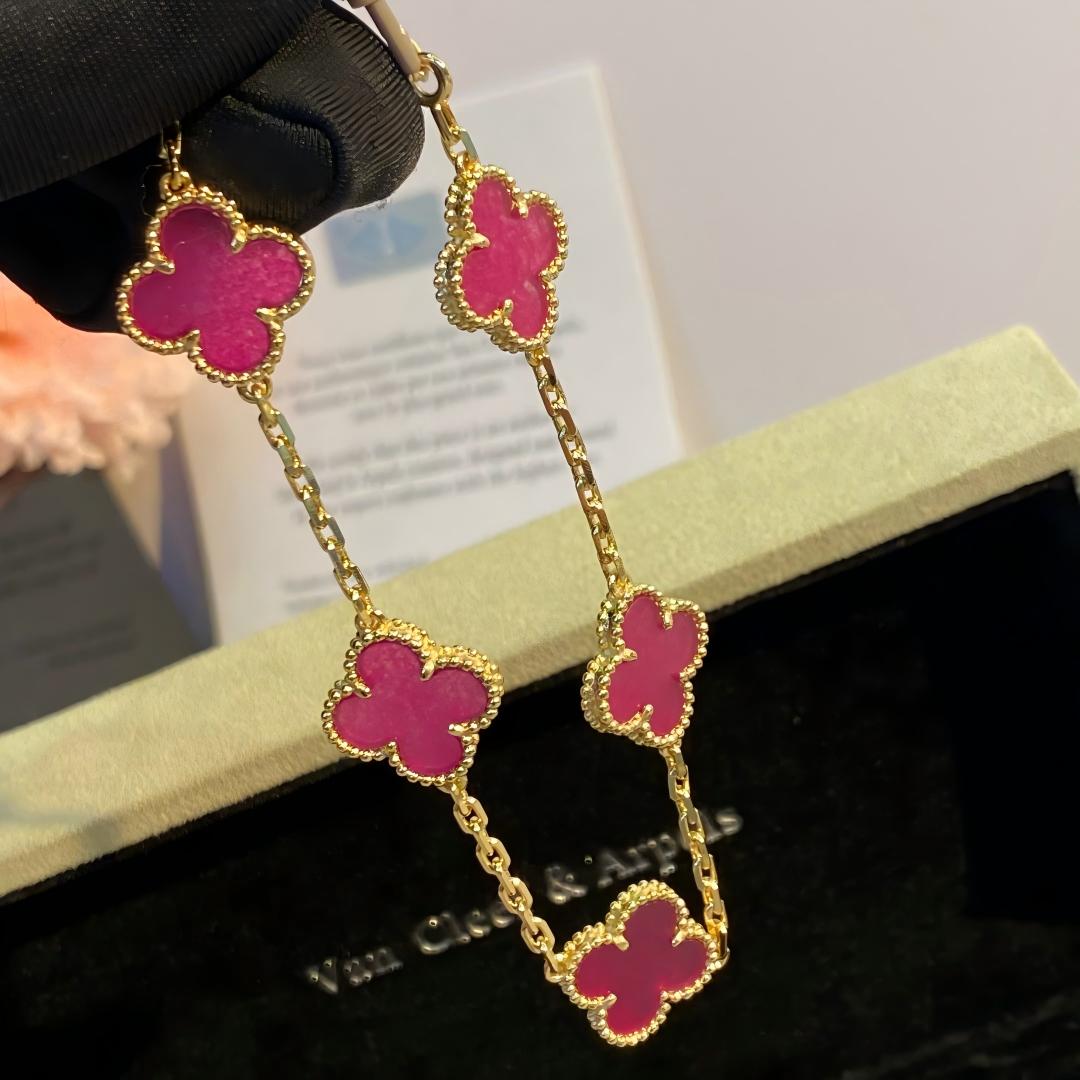 [OAKJURI Jewelry]NEW CLOVER 5 MOTIFS PINK ENAMEL BRACELET