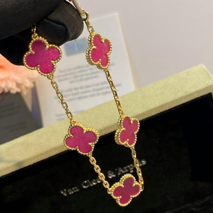 [OAKJURI Jewelry]NEW CLOVER 5 MOTIFS PINK ENAMEL BRACELET