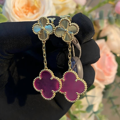 [OAKJURI Jewelry]NEW CLOVER 2 MOTIF PINK ENAMEL EARRINGS
