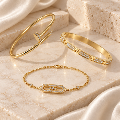 [OAKJURI Jewelry] LOVE & JUSTE Baby Move Diamond Bracelet Stack Set