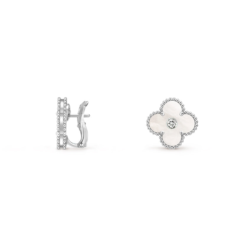 [OAKJURI Jewelry]CLOVER SILVER 15MM MOP DIAMOND EARRINGS COLLECTION