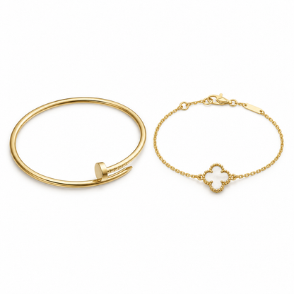 [OAKJURI Jewelry] Clover White Mother-of-Pearl & JUSTE Bracelet Stack Set