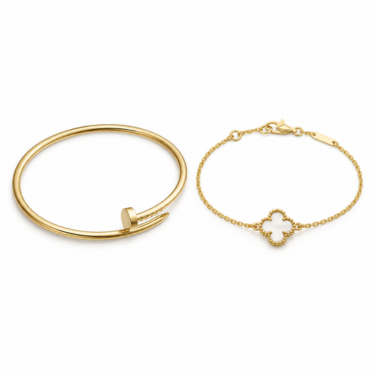[OAKJURI Jewelry] Clover White Mother-of-Pearl & JUSTE Bracelet Stack Set