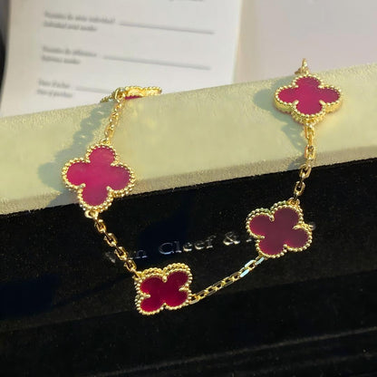 [OAKJURI Jewelry]NEW CLOVER 5 MOTIFS PINK ENAMEL BRACELET