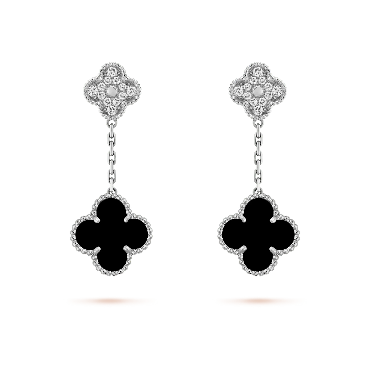 [OAKJURI Jewelry]CLOVER 2 MOTIFS  DIAMOND ONYX EARRINGS SILVER