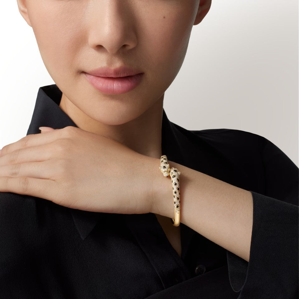 [OAKJURI Jewelry] PANTHERE DOUBLE HEADED HALF DIAMOND OPEN BRACELET