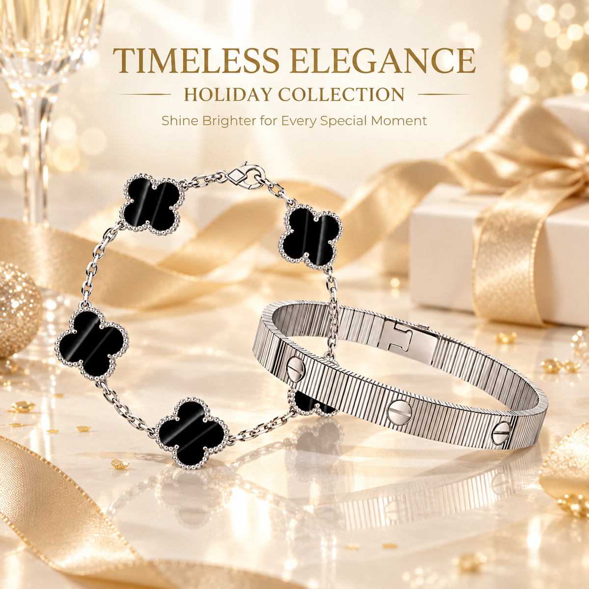 [OAKJURI Jewelry] Clover 5-Motif & LOVE Unlimited Bracelet Set