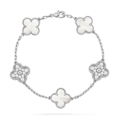 [OAKJURI Jewelry]CLOVER WHITE PEARL MOP 5 MOTIF BRACELET COLLECTION