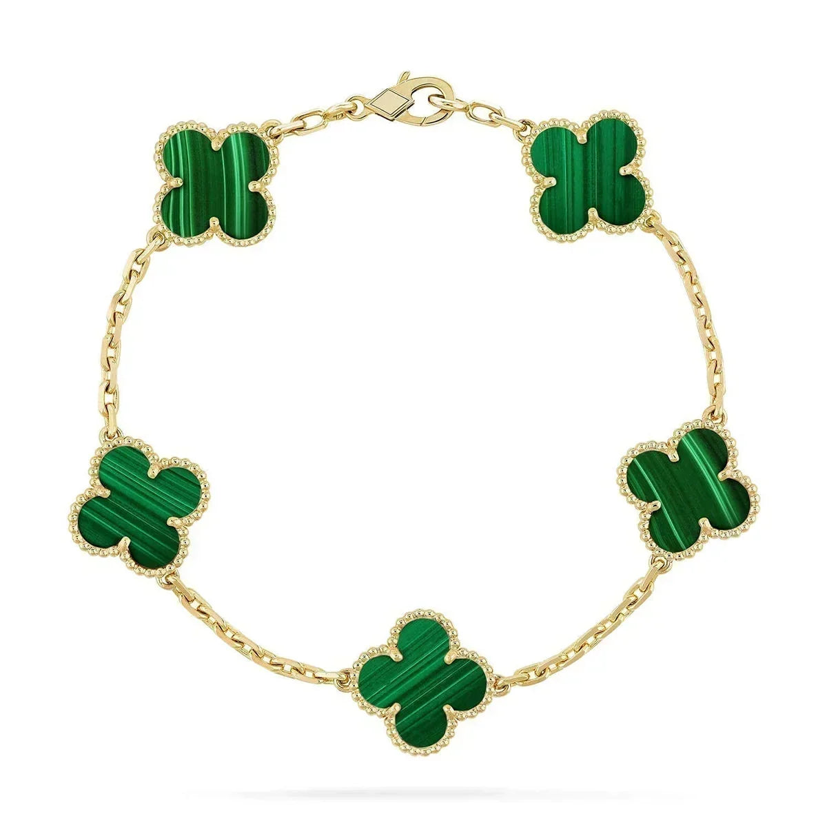 [OAKJURI Jewelry]Clover 5-Motif Malachite & Pietersite Bracelet Stack Set