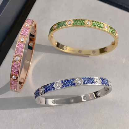[OAKJURI Jewelry]Pave Gemstone Love &Force Large Horseshoe Diamond Duo Bracelet Stack Set