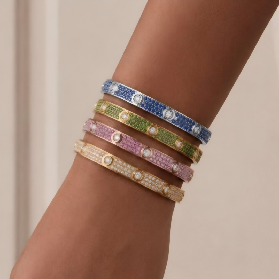 [OAKJURI Jewelry]2026 PAVE GEMSTONE LOVE BRACELET 6.1MM 10 DIAMONDS