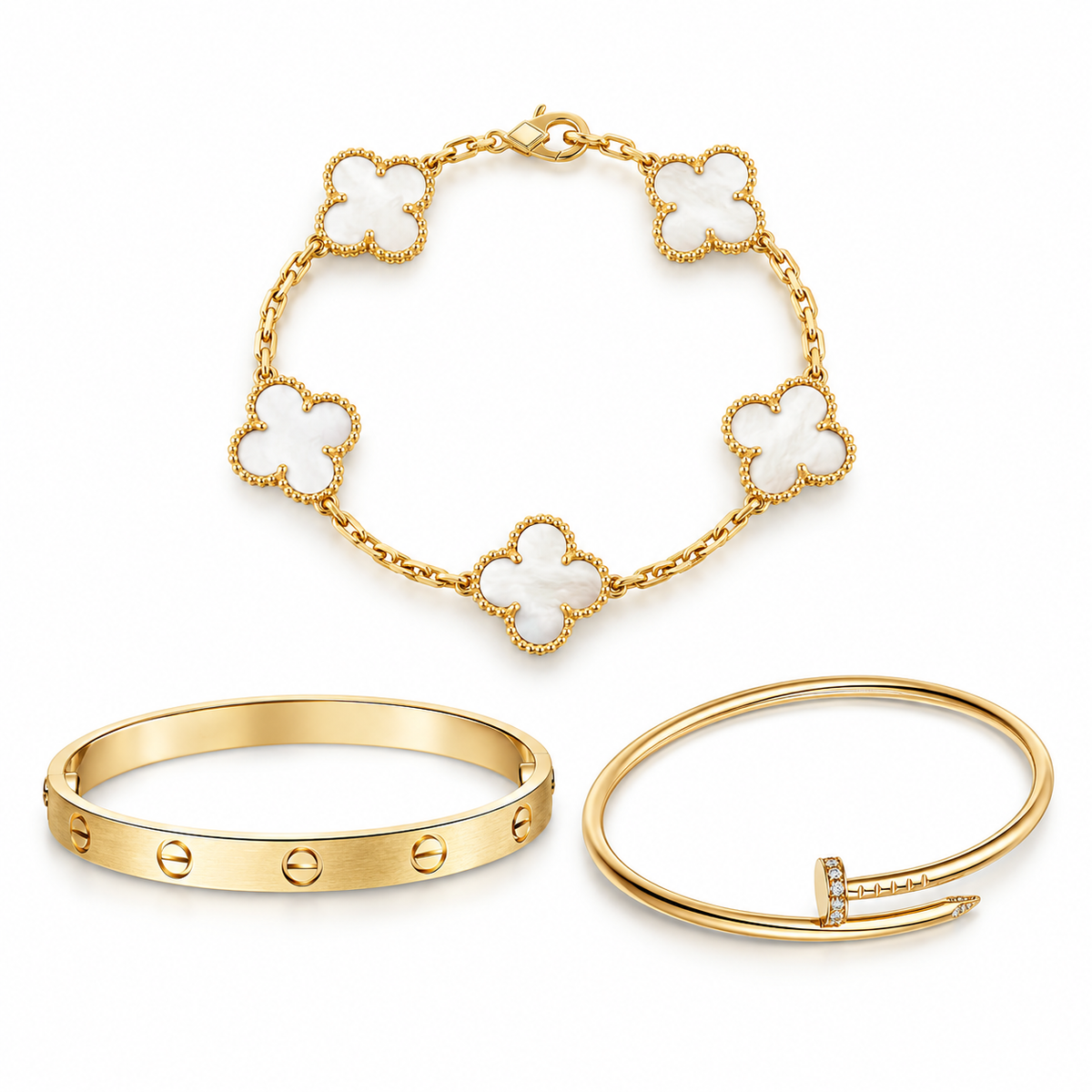 [OAKJURI Jewelry]Clover & Lover & Juste Bracelet Stack Set