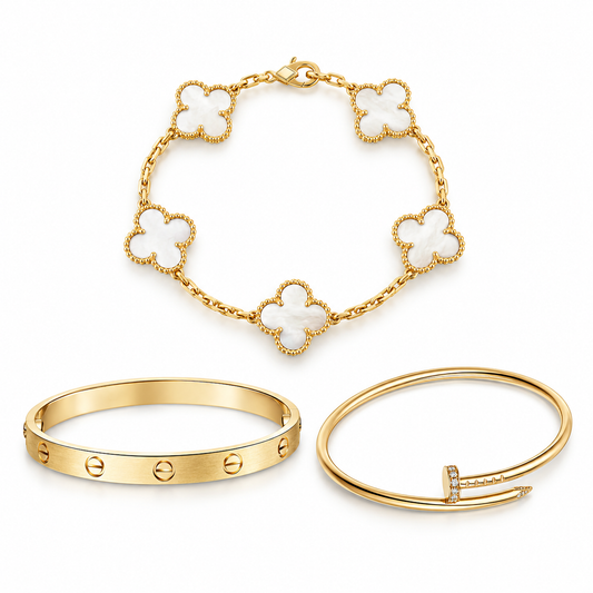 [OAKJURI Jewelry]Clover & Lover & Juste Bracelet Stack Set