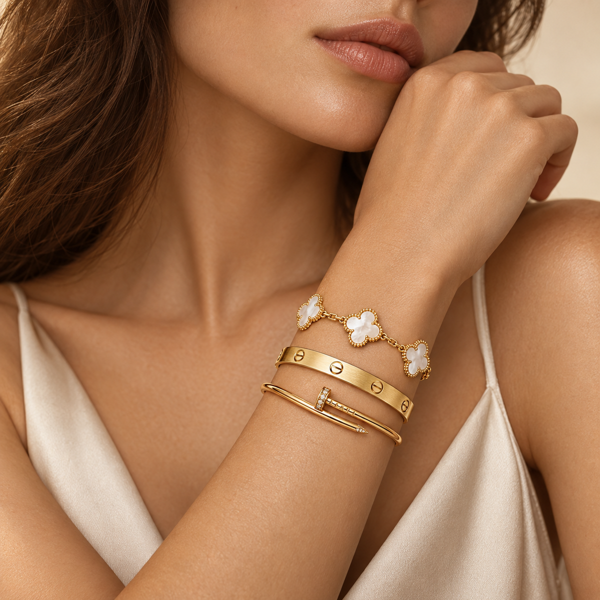 [OAKJURI Jewelry]Clover & Lover & Juste Bracelet Stack Set