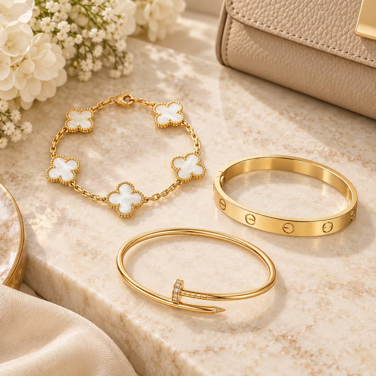 [OAKJURI Jewelry]Clover & Lover & Juste Bracelet Stack Set