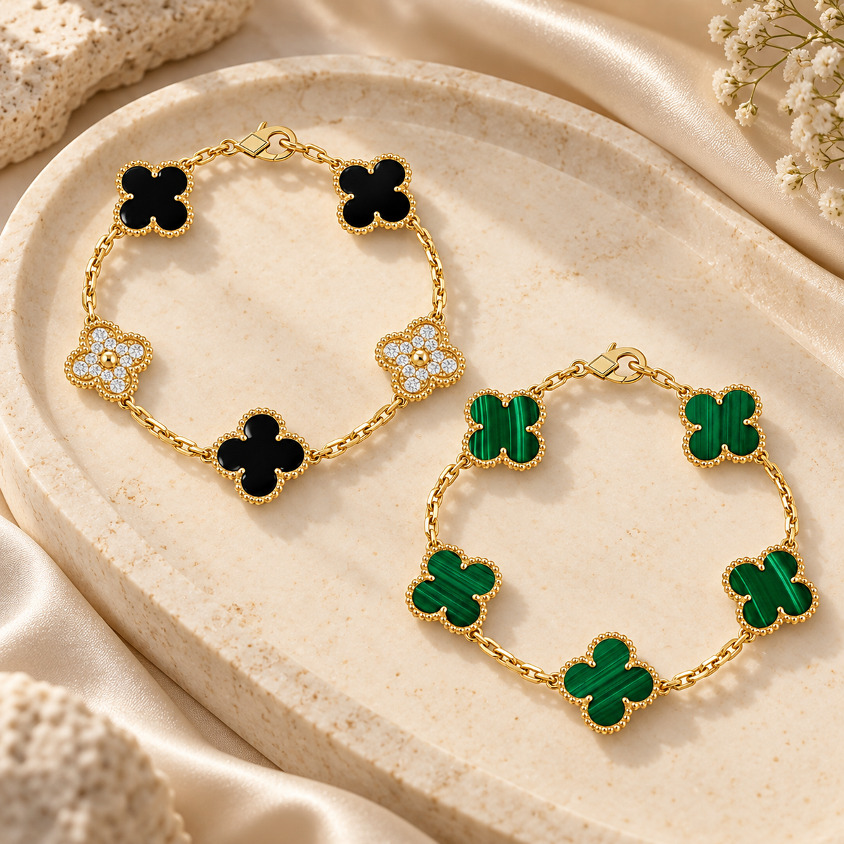 [OAKJURI Jewelry]Clover 5 Motifs  Duo Bracelet Stack Set