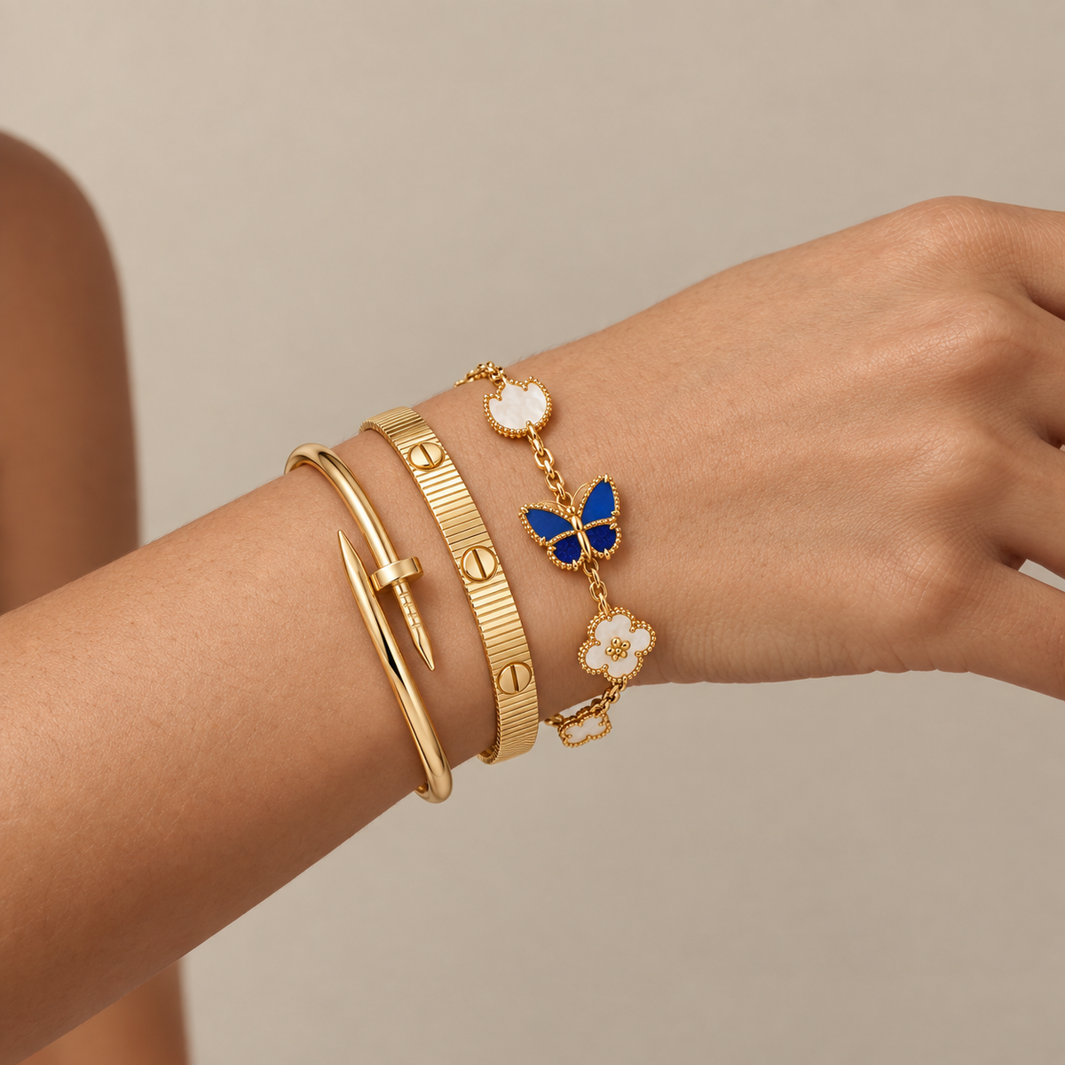 [OAKJURI Jewelry]Clover Lucky Spring & Love & Juste Garden 3-Piece  Bracelet Stack Set