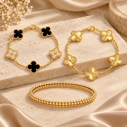 [OAKJURI Jewelry]Clover & Clash Bracelet 3-Piece Stack set