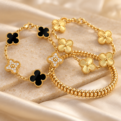 [OAKJURI Jewelry]Clover & Clash Bracelet 3-Piece Stack set