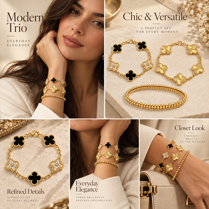 [OAKJURI Jewelry]Clover & Clash Bracelet 3-Piece Stack set