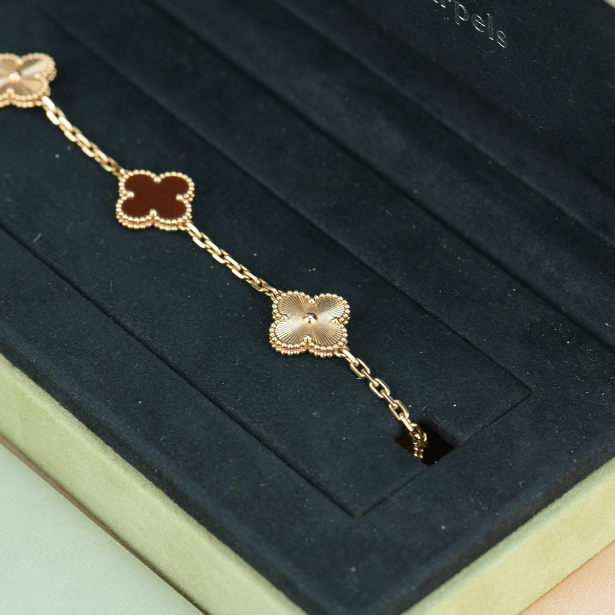 [OAKJURI Jewelry]CLOVER  5 MOTIFS CARNELIAN GOLD BRACELET