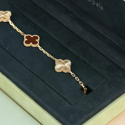 [OAKJURI Jewelry] CLOVER 5 MOTIF RED CORNELIAN BRACELET COLLECTION