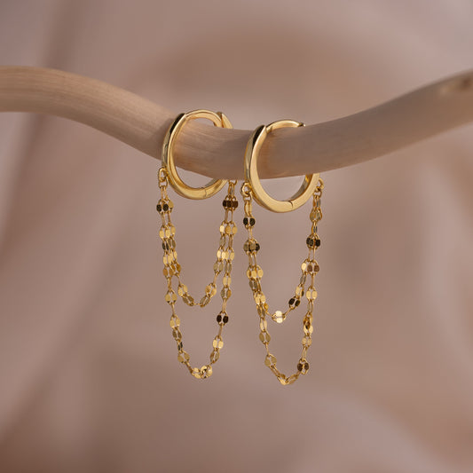 Duo Mirror Chain Huggies