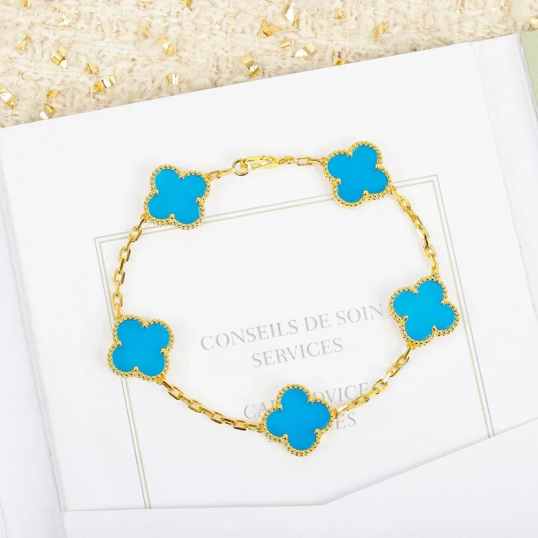 [OAKJURI Jewelry] CLOVER 5 MOTIF TURQUOISE BRACELET COLLECTION