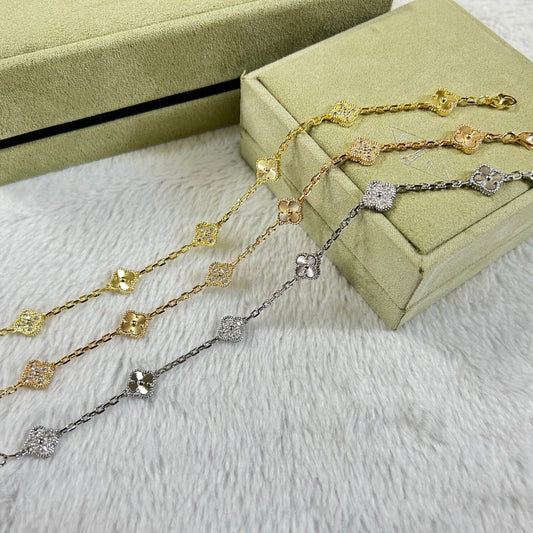 [OAKJURI Jewelry]CLOVER 6 MOTIF DIAMOND LASER BRACELET