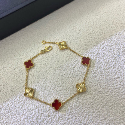 [OAKJURI Jewelry]CLOVER 6 MOTIF RED AGATE LASER BRACELET