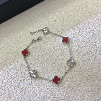[OAKJURI Jewelry]CLOVER 6 MOTIF RED AGATE LASER BRACELET