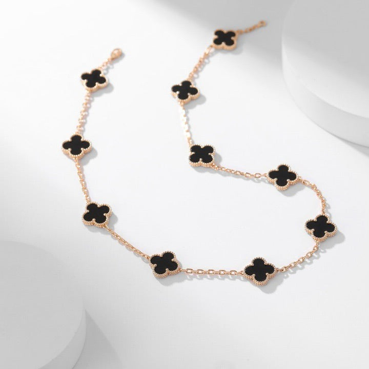 [OAKJURI Jewelry]CLOVER 10 MOTIFS ONYX NECKLACE