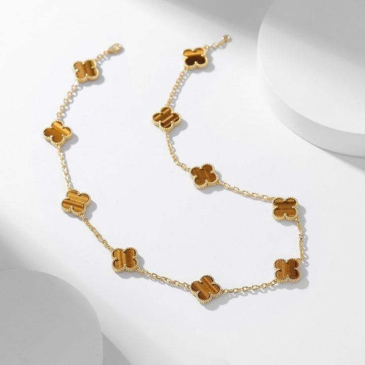 [OAKJURI Jewelry]CLOVER 10 MOTIFS TIGER EYE NECKLACE