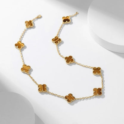 [OAKJURI Jewelry]CLOVER 10 MOTIFS TIGER EYE NECKLACE