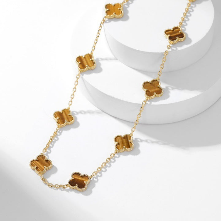 [OAKJURI Jewelry]CLOVER 10 MOTIFS TIGER EYE NECKLACE