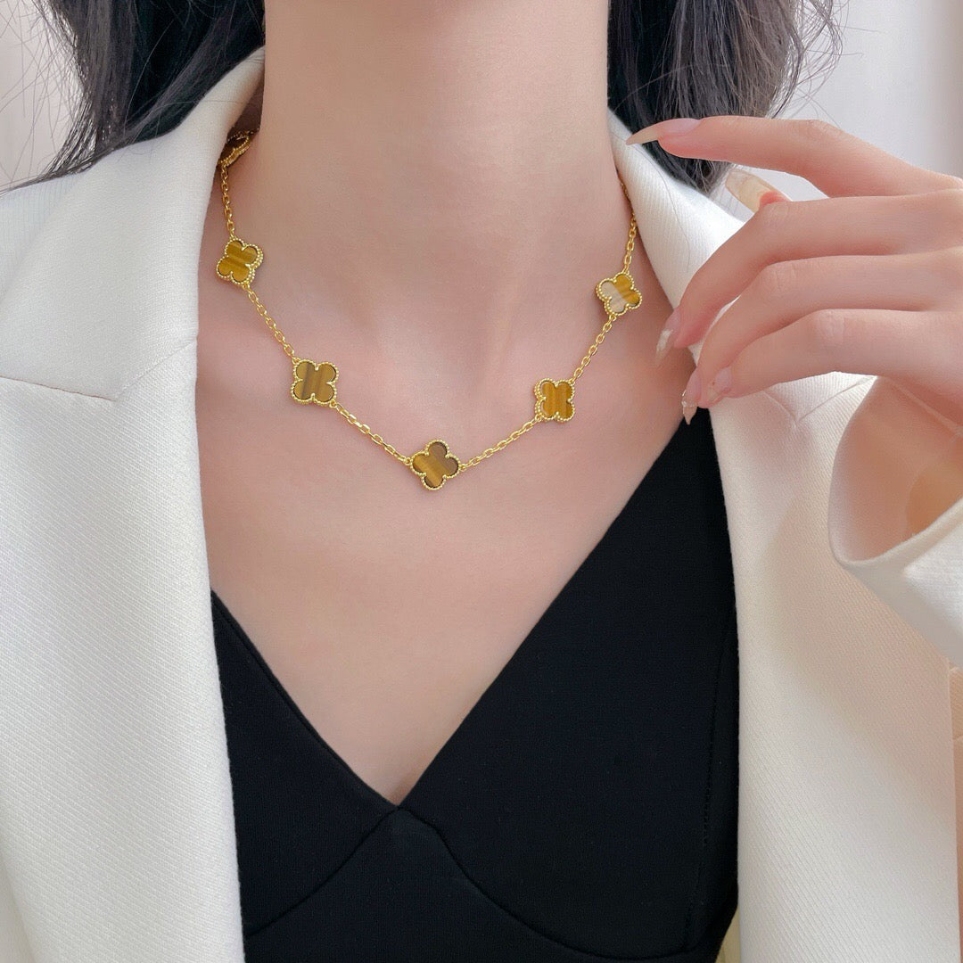 [OAKJURI Jewelry]CLOVER 10 MOTIFS TIGER EYE NECKLACE