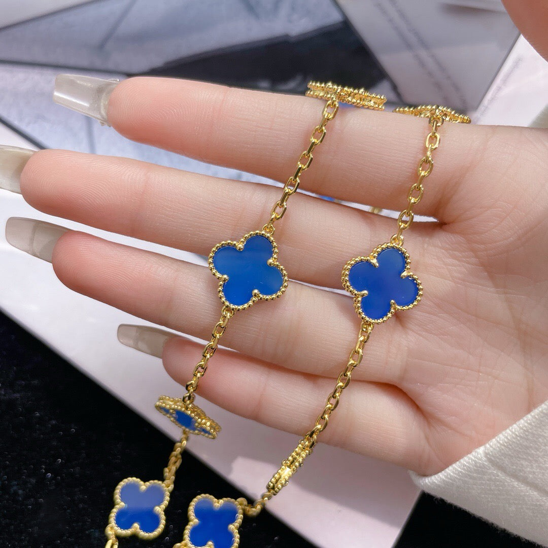 [OAKJURI Jewelry]CLOVER 10 MOTIFS BLUE AGATE NECKLACE