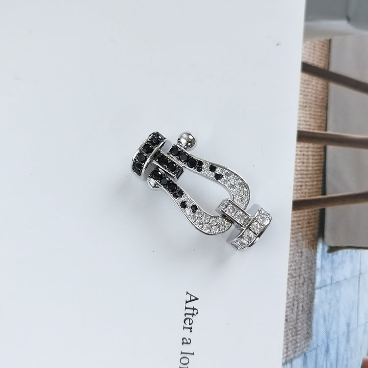 [OAKJURI Jewelry]FORCE LARGE HORSESHOE BLACK WHITE DIAMOND BRACELET SILVER