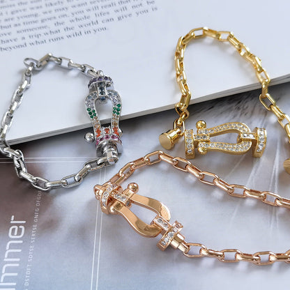 [OAKJURI Jewelry]FORCE LARGE HORSESHOE CLASP  METAL BRACELET