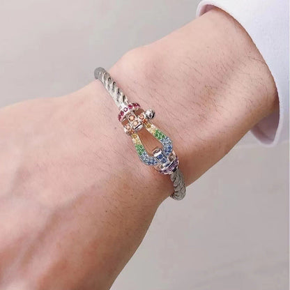 [OAKJURI Jewelry]FORC LARGE HORSESHOE  COLORED DIAMOND BRACELET SILVER