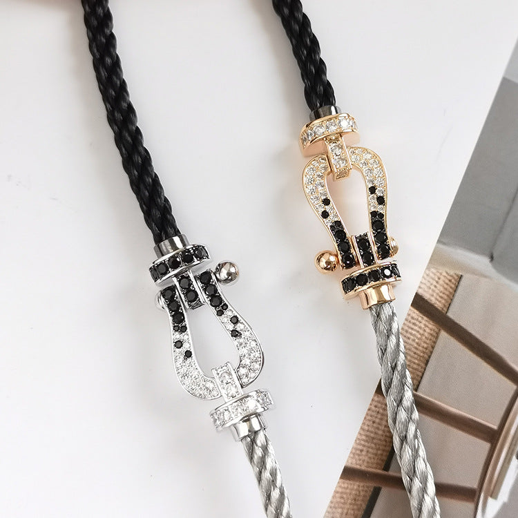 [OAKJURI Jewelry]FORCE LARGE HORSESHOE BLACK WHITE DIAMOND BRACELET SILVER